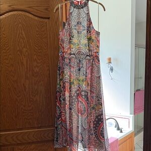 Boden Multicolor Paisley Halter Maxi Dress with Coral Accents